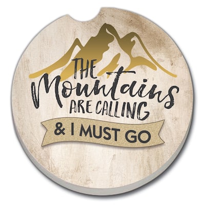Counterart Absorbent Stoneware Car Coaster, The Mountains Are Calling, Set of 2 - 2.5