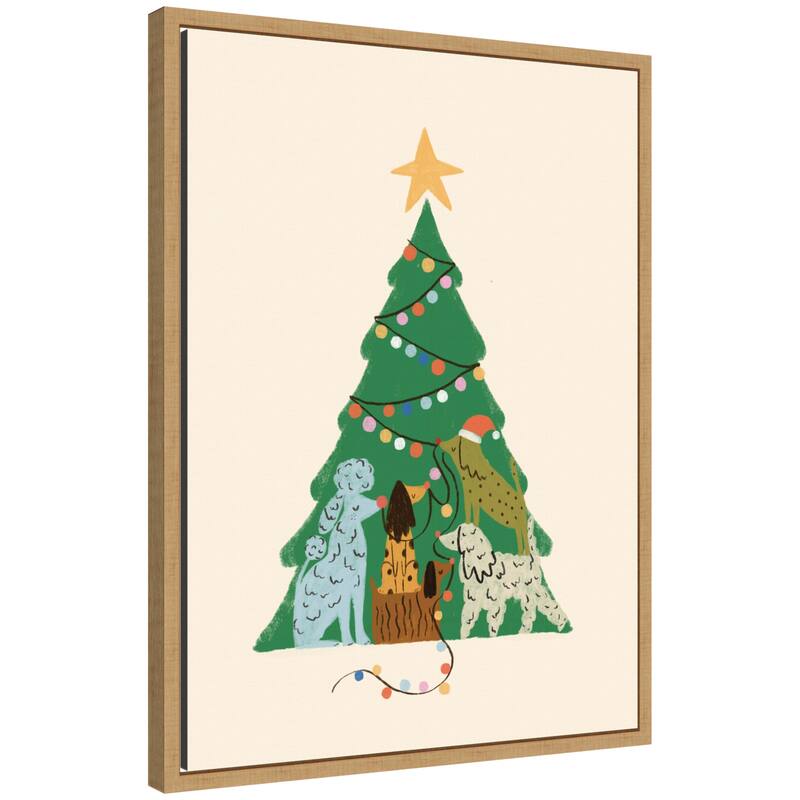 Kate and Laurel Sylvie Framed Canvas Dogmas by Aislinn Simmonds Duchess Plum - Brown