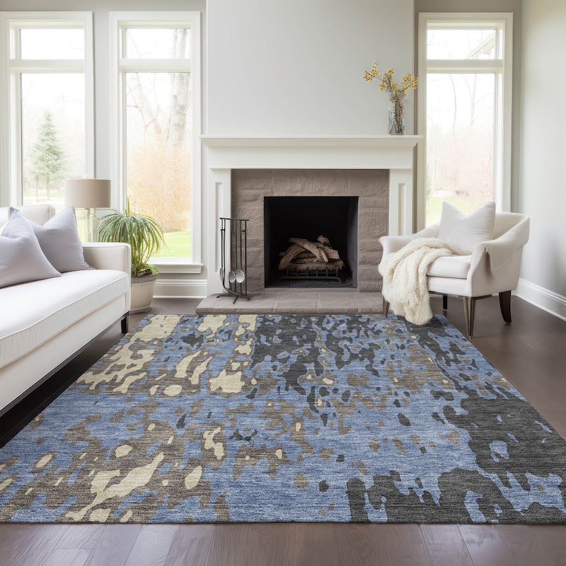 Machine Washable Indoor/ Outdoor Abstract Contemporary Chantille Rug
