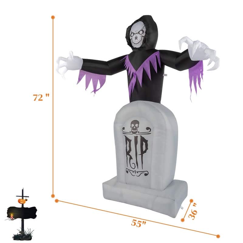 8ft Garden LED String Lights Grim Reaper and Grave Inflatable Halloween Decoration
