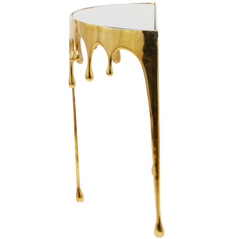 Aluminum Metal Abstract Drip Accent Table with Melting Design and Shaded Glass Top - Roche River Decor