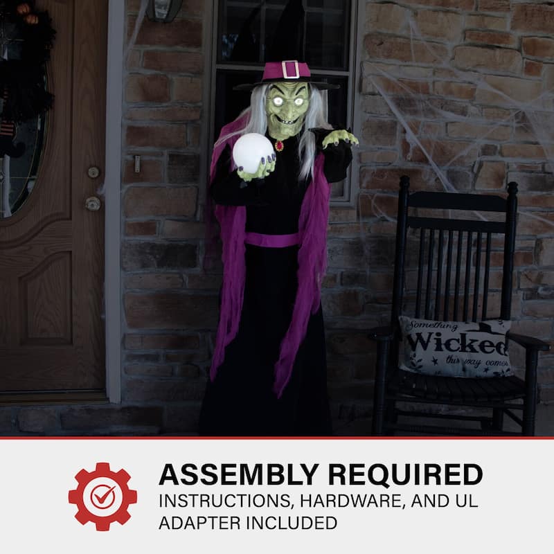 Haunted Hill Farm 6-Ft. Tall Motion-Activated Fortune Teller Witch, Premium Talking Halloween Animatronic, Plug-In