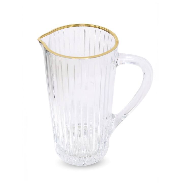 Pitcher with Linear Design and Gold Rim