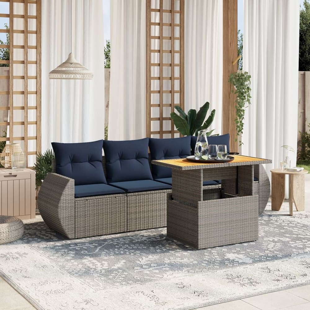 vidaXL Patio Sofa Set with Cushions Outdoor Furniture 5 Piece Poly Rattan - 27.6 x 24.4 x 27.2