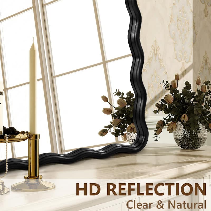 Scalloped Wood Frame Rectangle Wavy Wall Mirror