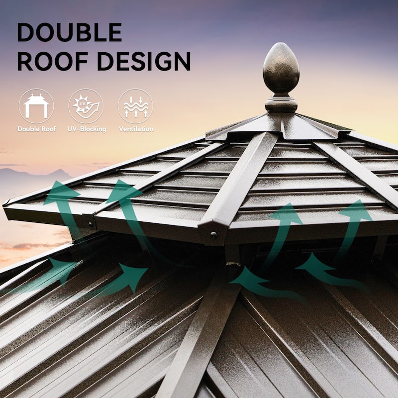 Outdoor Aluminum Hardtop Gazebo With Nettings And Curtains