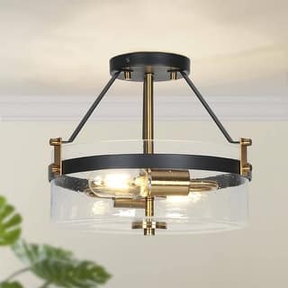 Coria Modern Farmhouse Drum Glass Semi-flush Mount Ceiling Lights Foyer Lighting for Entryway - D12'' * H10''