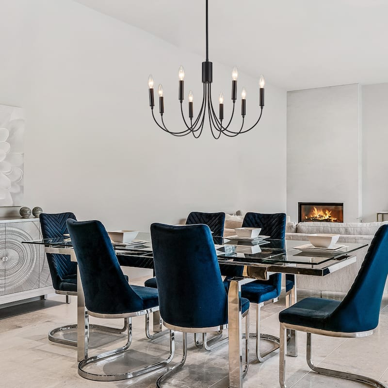 8-Light Black Modern Farmhouse Chandelier, Candle Style Chandelier for Dining Living Room Living Room Bedroom Kitchen