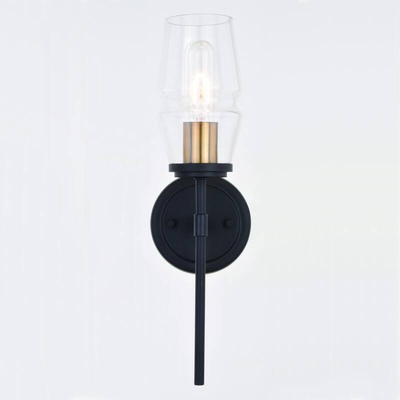 Warren Black and Brass Mid Century Modern Bathroom Vanity Wall Sconce Light Fixture Clear Glass