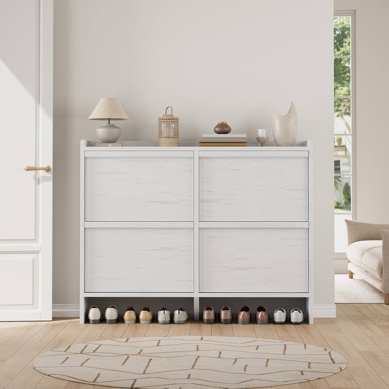 Shoe Cabinet with 3/2/4 Flip Drawers, Modern Shoe Storage for Entryway, Wooden Shoe Organizer Cabinet - 4-Drawers white
