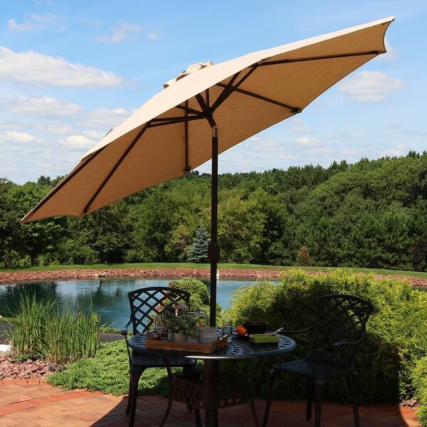 Shop Black Friday Deals On Sunnydaze 9 Foot Outdoor Aluminum Sunbrella Patio Umbrella Auto Tilt Beige Overstock 28728008