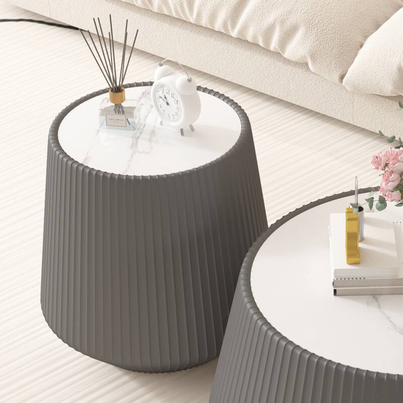 Grey Pattern Cup Shape Light Sintered Stone Leather Modern Coffee Table