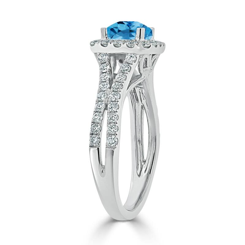 Auriya 9/10ct Cushion-cut Swiss Blue Topaz Halo Diamond Engagement Ring 5/8ctw 14k Gold