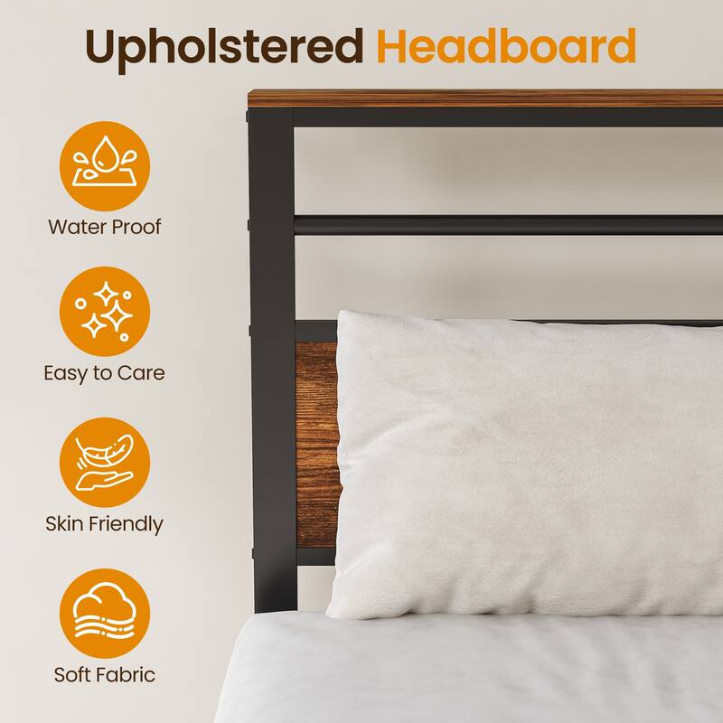 Vintage Industrial Bed Frame with Storage & LED Lights