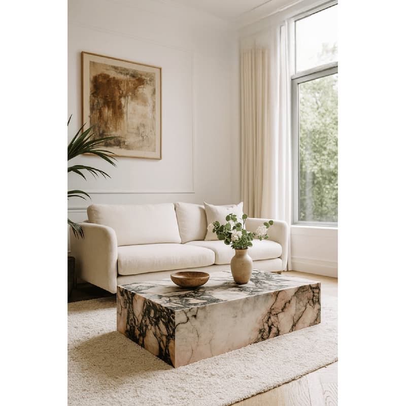Genuine Marble Block Coffee Table - Calacatta Pink Marble