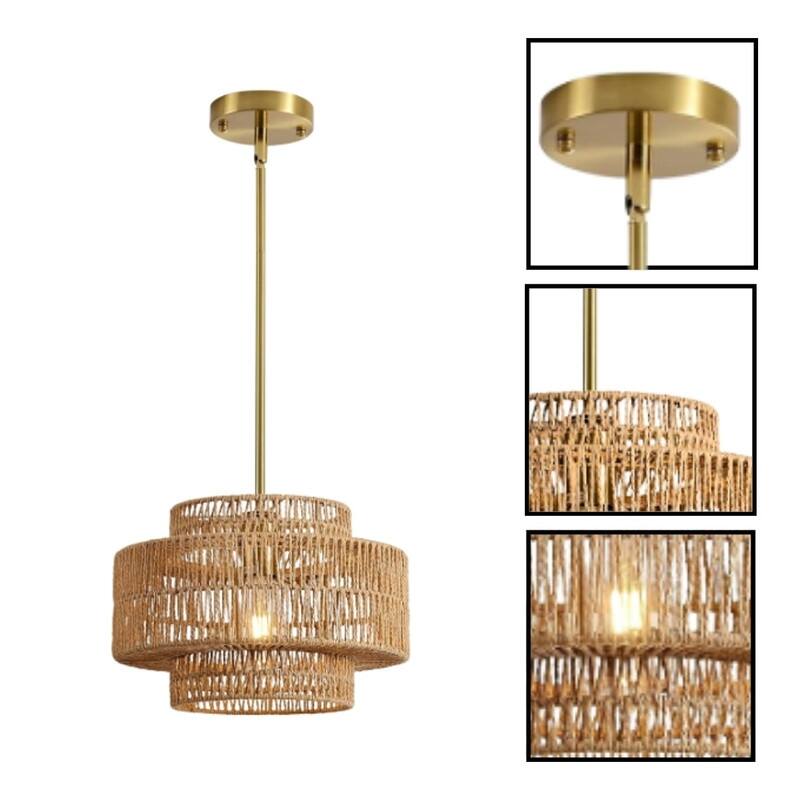 12.4” Dining light brown light fixture rattan pendant light