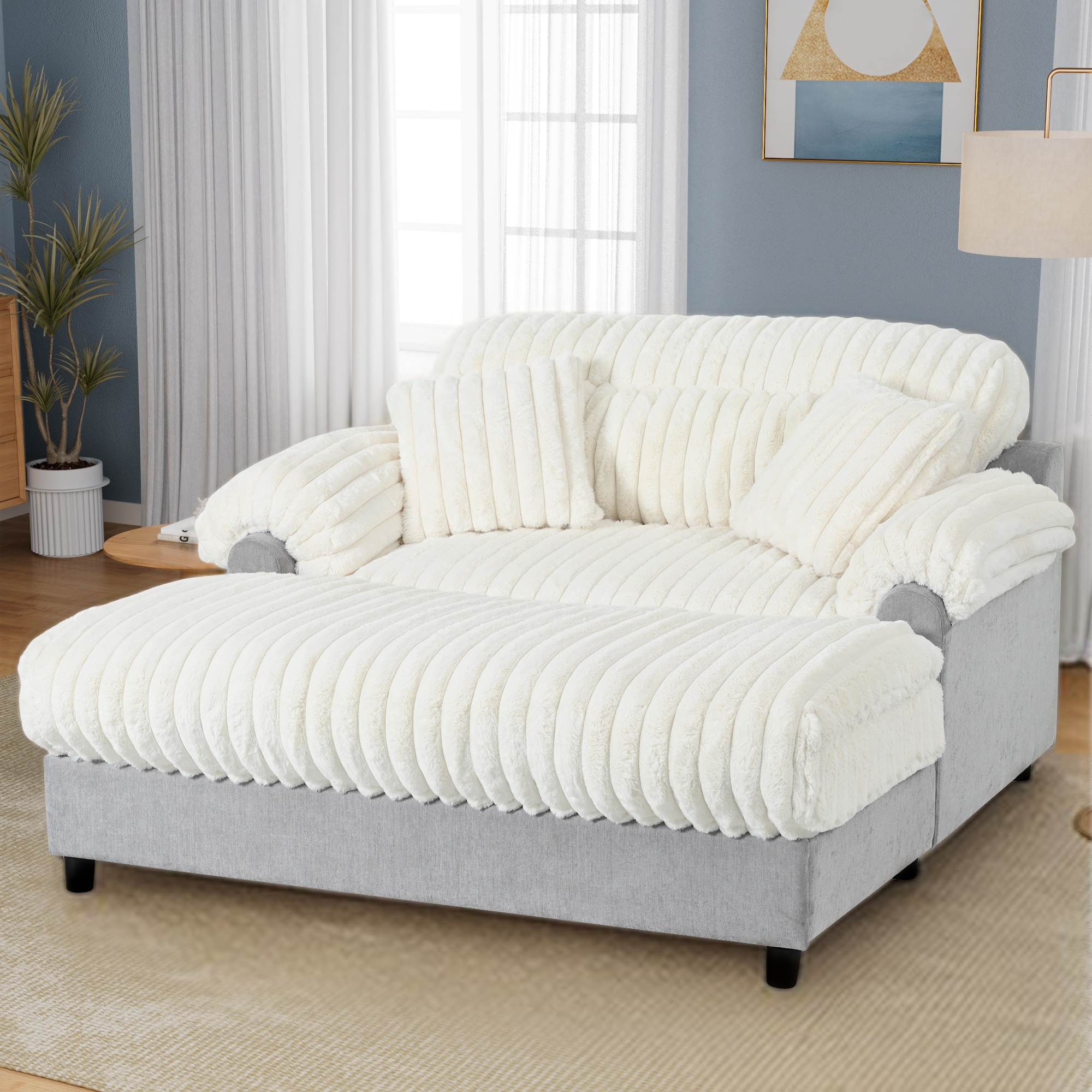 Luxury Cloud Chaise Lounge Sofa with 2 Plush Throw Pillows by