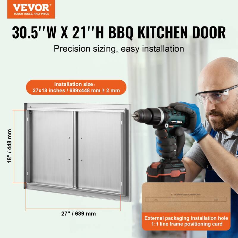 VEVOR Stainless Steel Outdoor Kitchen Access Door, 30W x 21H Inch