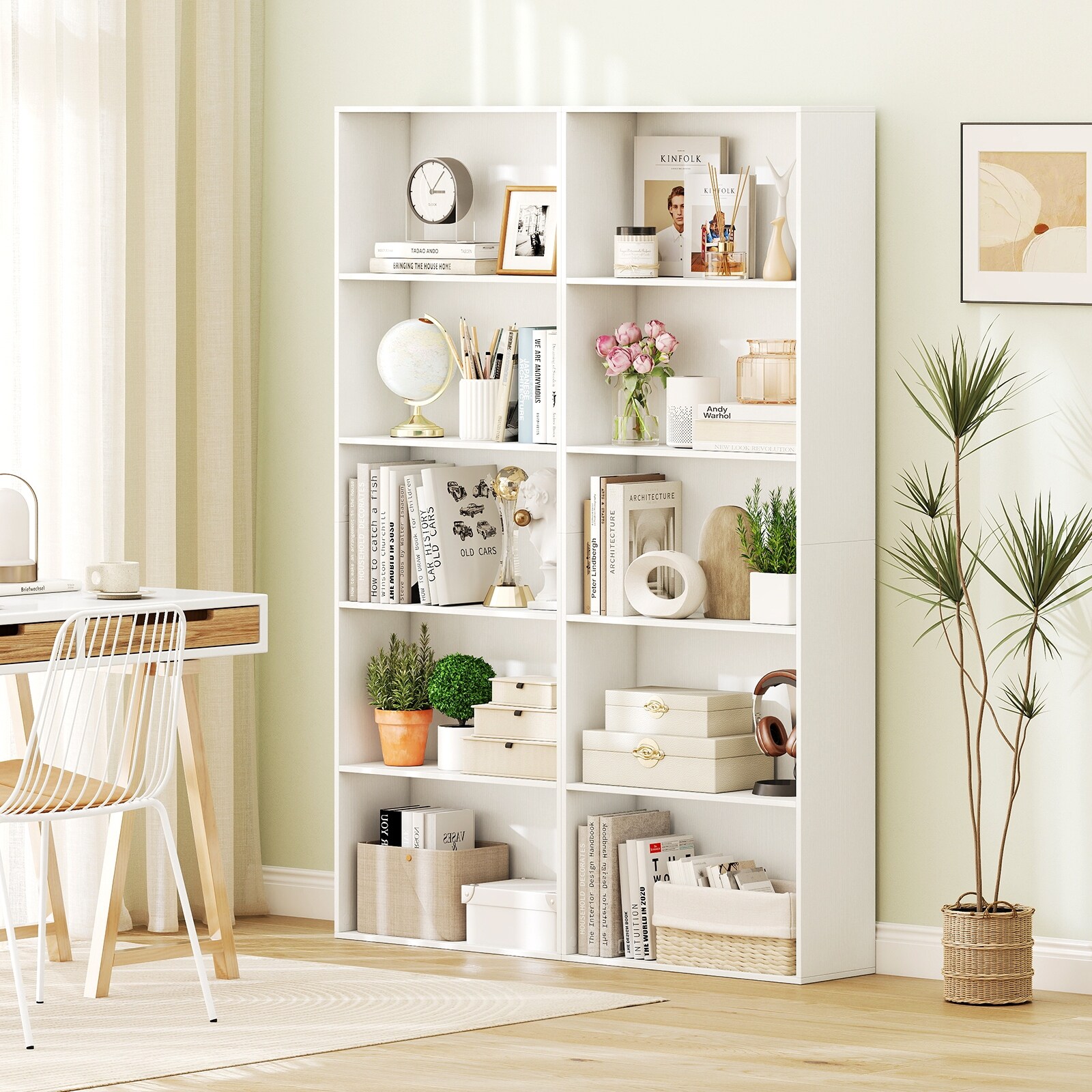 Gymax 2 PCS 5-Tier Bookshelf Open Bookcase Freestanding Display