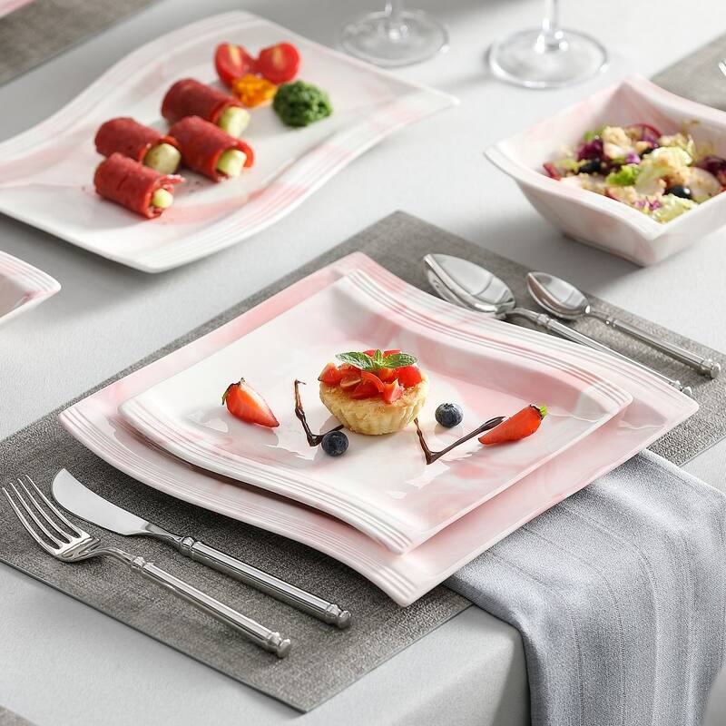 MALACASA Flora Wavy Modern Porcelain Dinnerware Set (Service for 6)