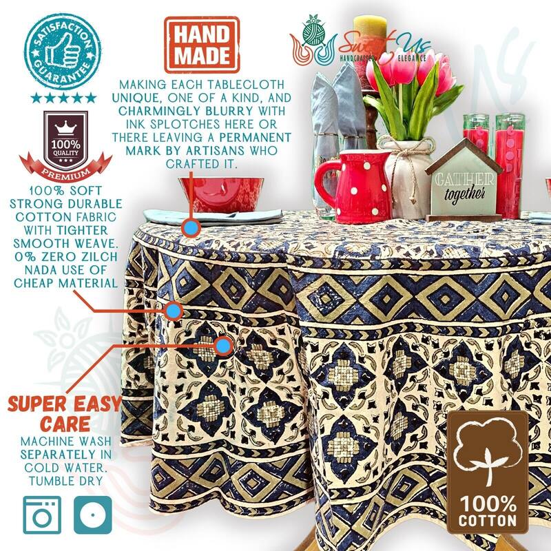 Vegetable Dyed Block Print Cotton Moroccan Tablecloth Collection