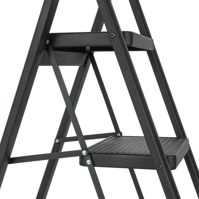 Black 5 Step Stool Folding Step Stool with Tool Box