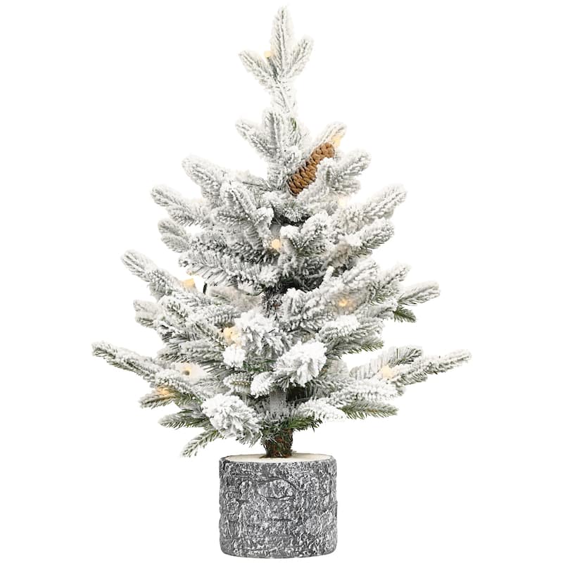 Flocked Christmas Tree with Pot Base,150 Warm White LED Lights,PE+PVC Branches with Pine Cones-Small Prelit Holiday Tree