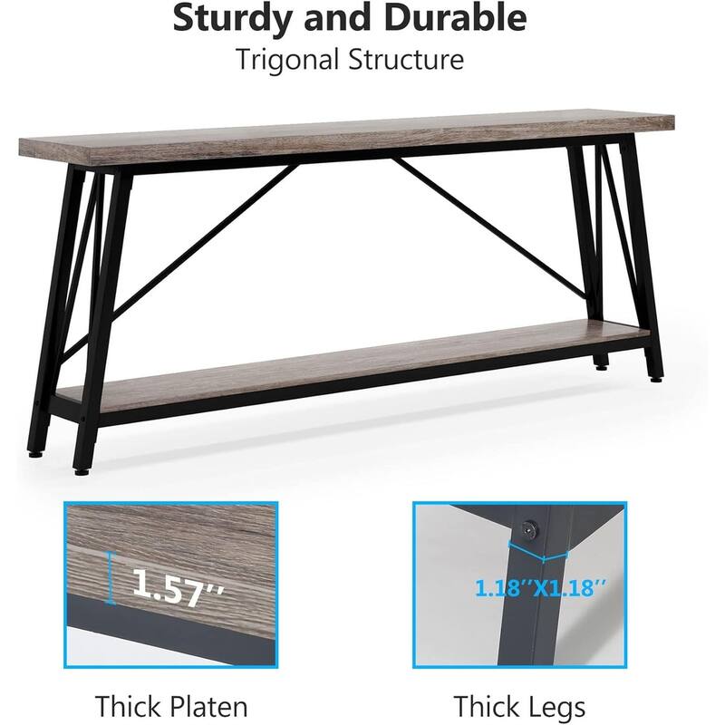70.9"Light Gray & Black Industrial Sofa Table - Extra Long Entryway Console