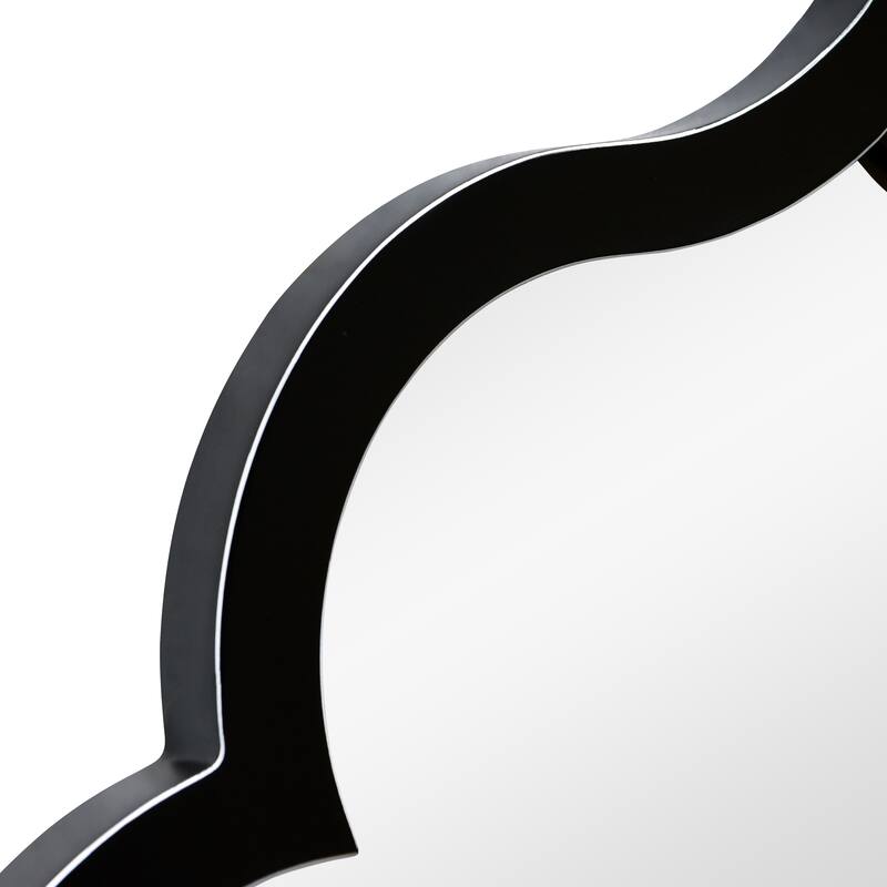 Curved Scalloped Wall Mirror on Black Matte Frame with Washed White Edges - 24" x 40" x 1"