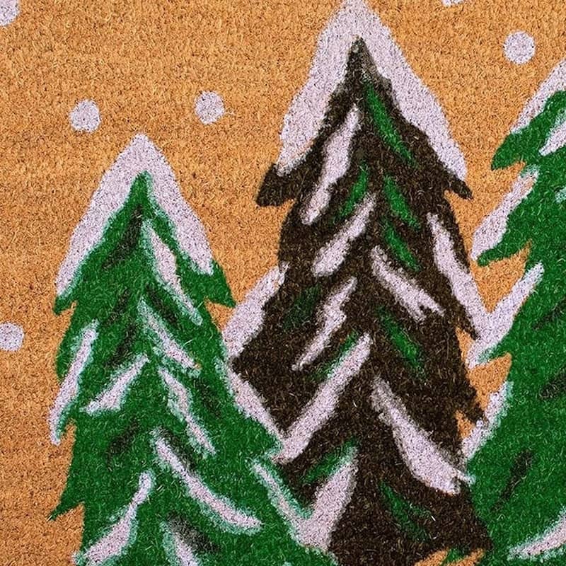HomeRoots 36" X 72" Brown Green And White Christmas Trees Outdoor Coir Door Mat - 36.00' X '72.00