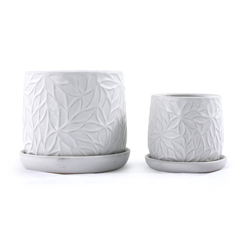2 Pieces Ceramic Planter Pot, Modern Indoor Outdoor Flowerpot for Patio, Garden, or Windowsills - Gloss White