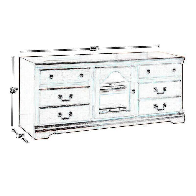 Four Drawers Wooden TV Stand with Glass Door Storage, Cherry Brown