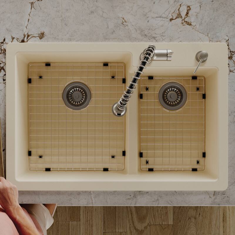 Karran 33" Top Mount Large/Small Bowl Quartz Kitchen Sink Kit - 33" x 22" x 9"