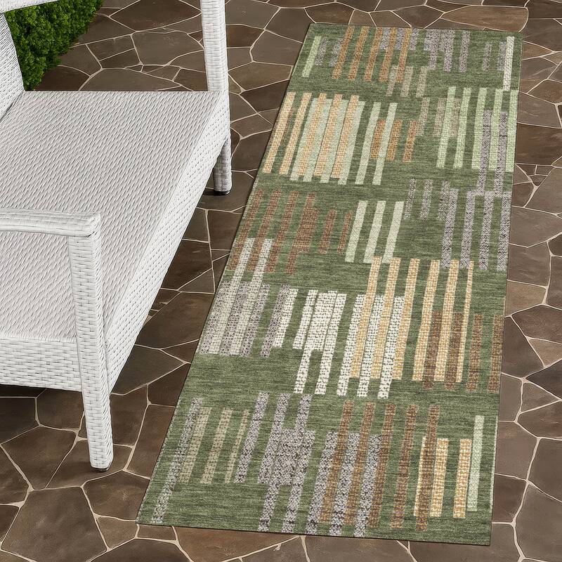 Machine Washable Indoor/ Outdoor Modern Pines Chantille Rug - Olive - 2'3" x 7'6"