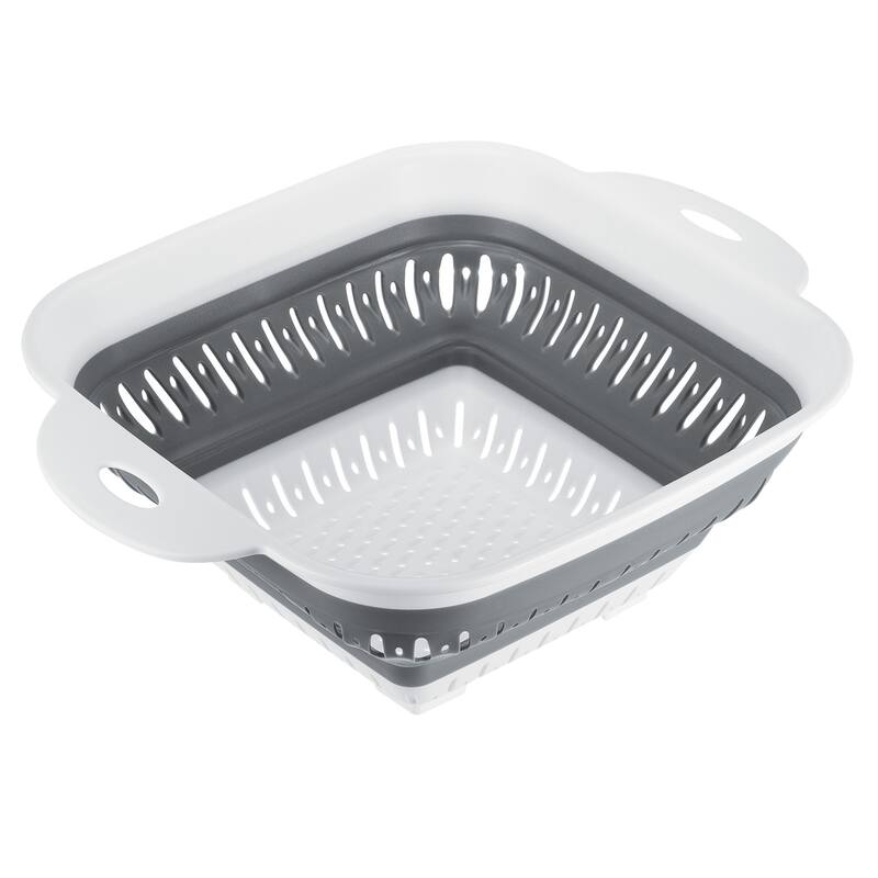 Silicone Collapsible Colander, Square Strainer w Handle Food Strainers - Grey