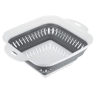Silicone Collapsible Colander, Square Strainer w Handle Food Strainers - Grey