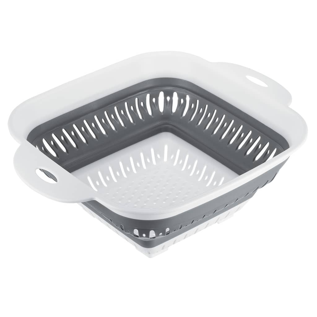 Silicone Collapsible Colander, Square Strainer w Handle Food Strainers - Grey