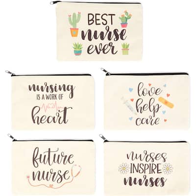 Canvas Makeup Bags for Nurse Appreciation Gifts, Cosmetic Pouches (9 x 6 in, 5 Pack)