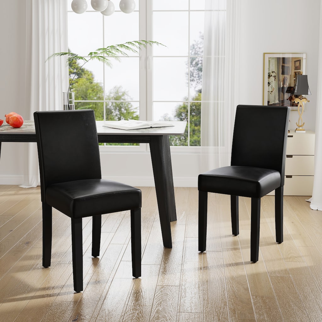 Faux Leather or Fabric Parsons Dining Chairs Set of 2 with Wood Legs