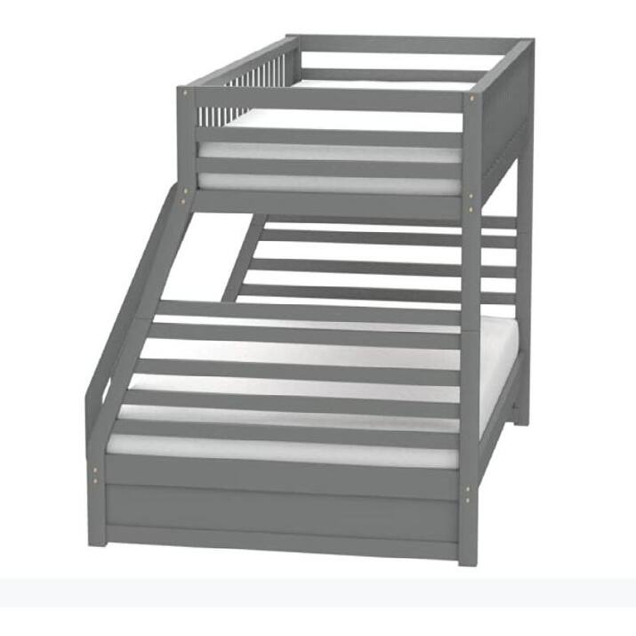Twin over Full Size Solid Wood Bunk Bed with Ladder and Fence for Bedroom