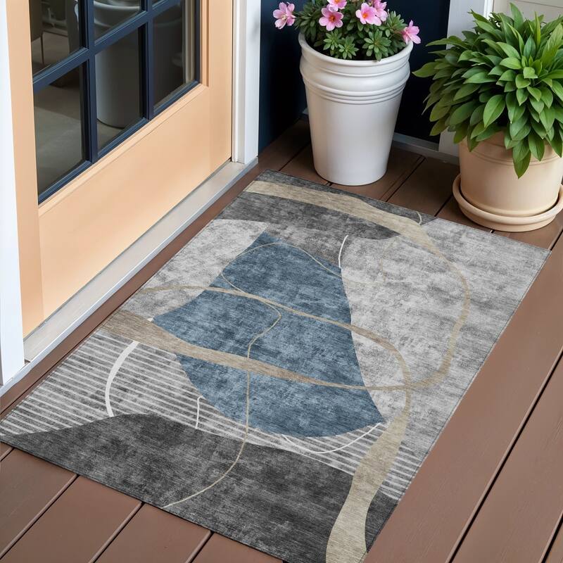 HomeRoots Abstract Transitional Rectangle Outdoor Rug - 3' x 5'