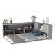 preview thumbnail 6 of 7, Grey Full Size Wood Floor Bed with L-shaped Bookcases, Sliding Doors, without Slats