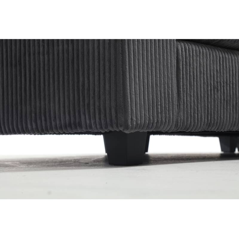 Oversized Modular Sectional Sofa Set, Corduroy Upholstered 5 - Seat Sofa, Dark Gray