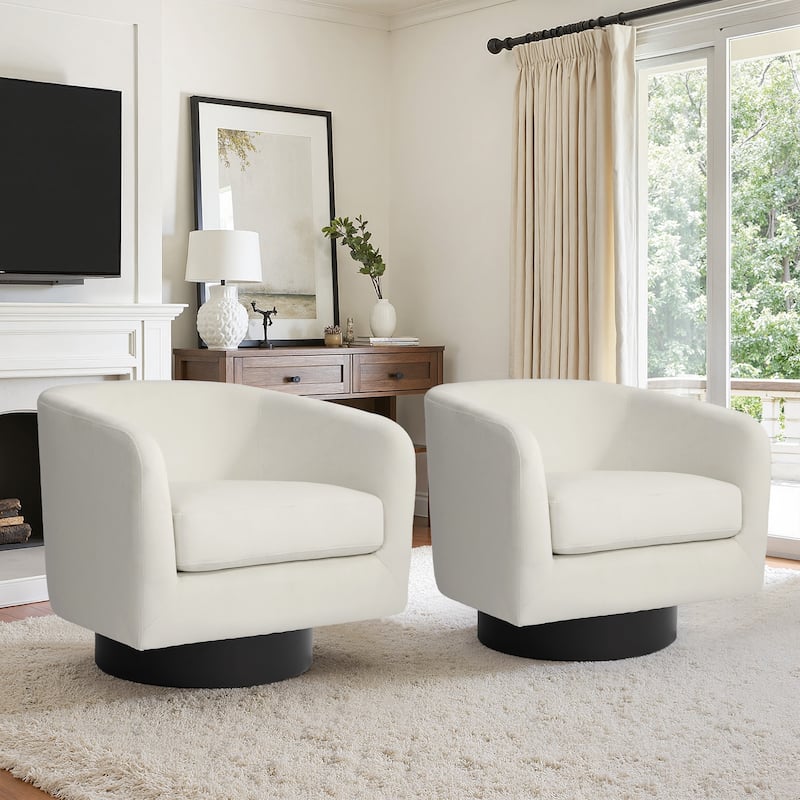 2 Set Modern Upholstered Swivel 360 Degree Accent Chair - 31" W × 29" D × 29" H - Ivory