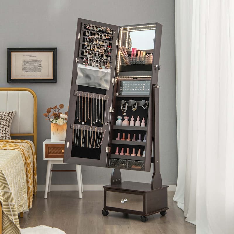 Costway Jewelry Cabinet Armoire Full-Length Mirror Lockable with - See Details