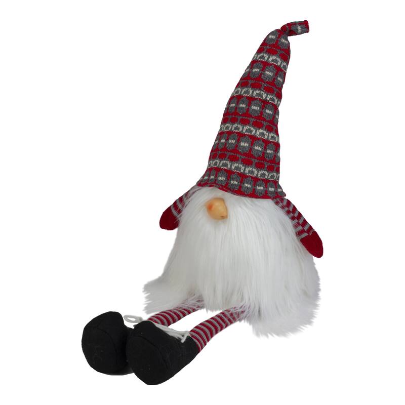 Striped Christmas Santa Gnome with Dangling Legs - 23" - Red and Gray