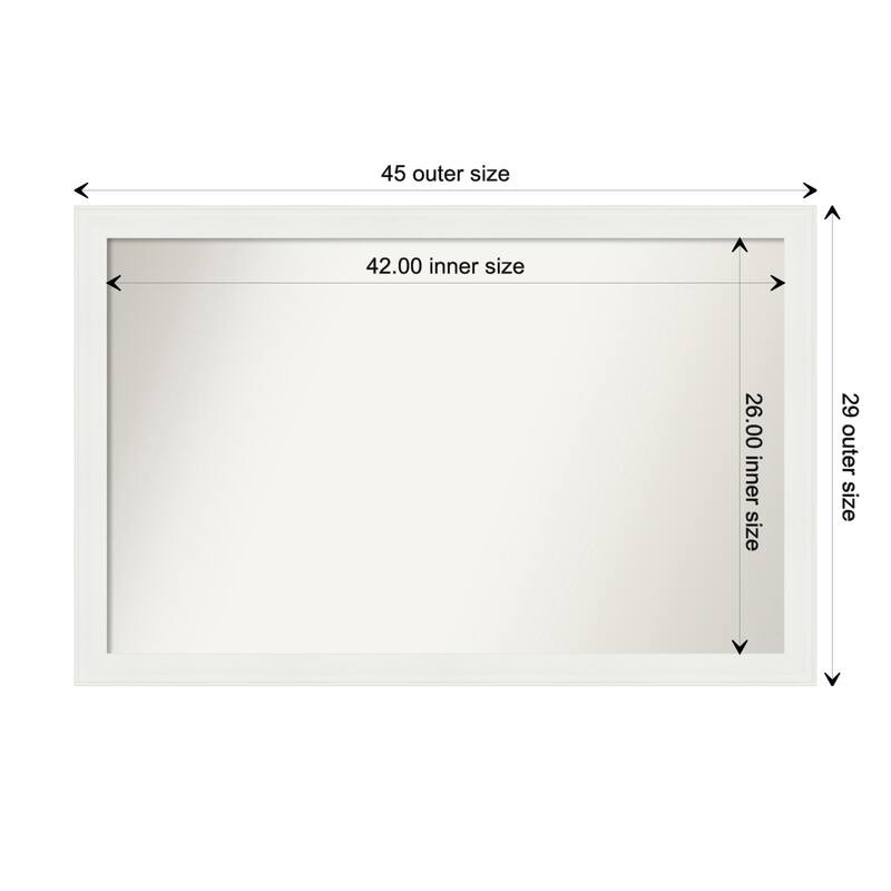 Vanity White Narrow Framed Non-Beveled Custom Wall Mirror, Bathroom Vanity Mirror - Outer Size: 45.5 x 29.5