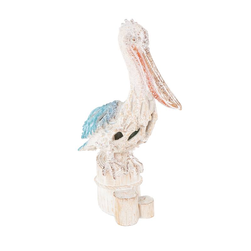 Polystone Pelican Textured Sculpture with Red Feathers - Red or Bue - Roche River Decor