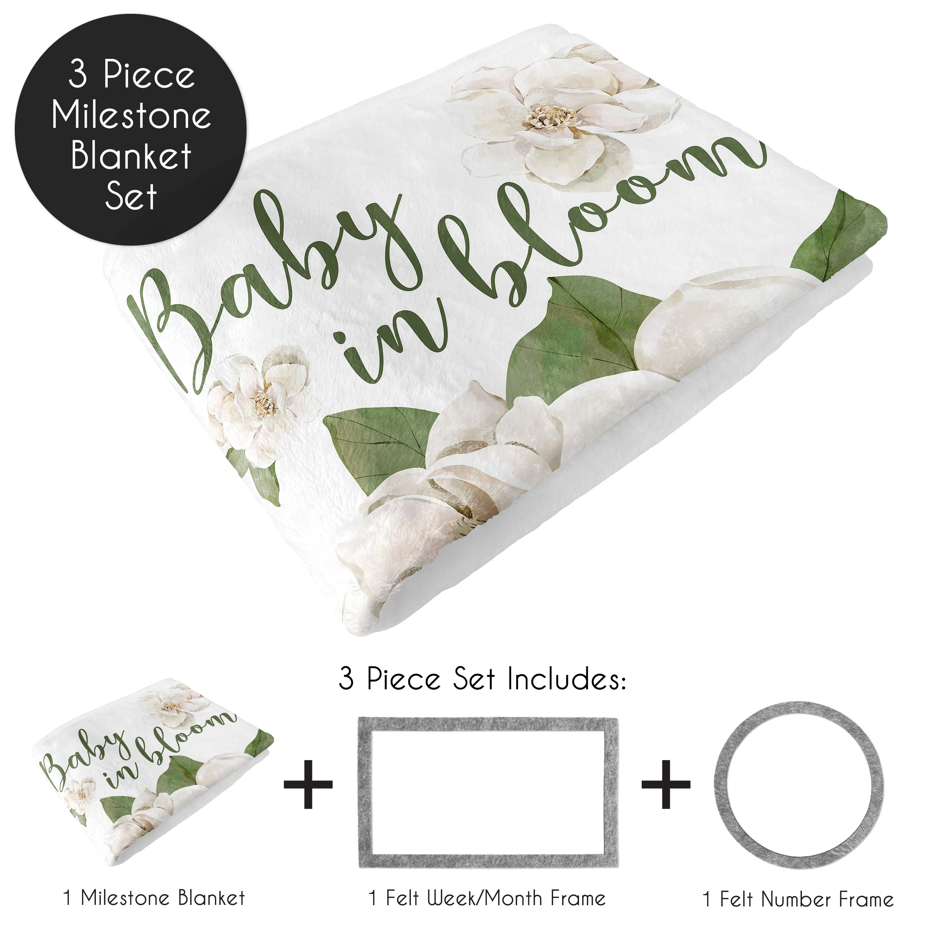 Sweet Jojo Designs Sage Green Boho Flower Ivory Floral Collection Girl Baby Monthly Milestone Blanket Bohemian Garden Magnolia Nature Multi