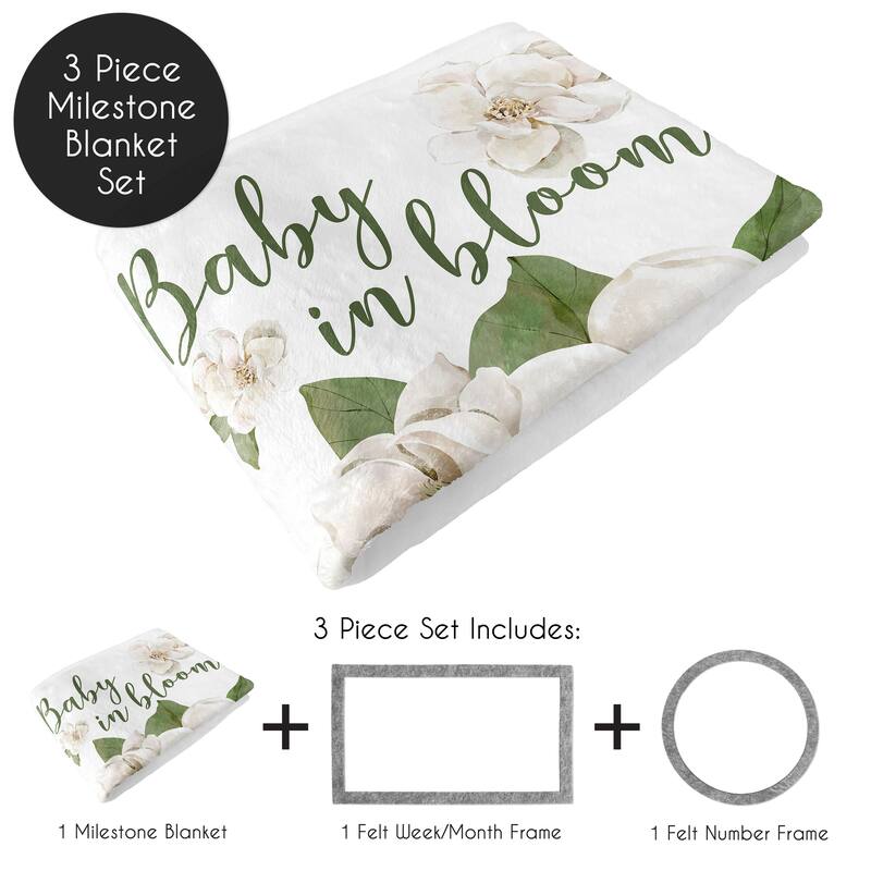 Sweet Jojo Designs Sage Green Boho Flower Ivory Floral Collection Girl Baby Monthly Milestone Blanket Bohemian Garden Magnolia